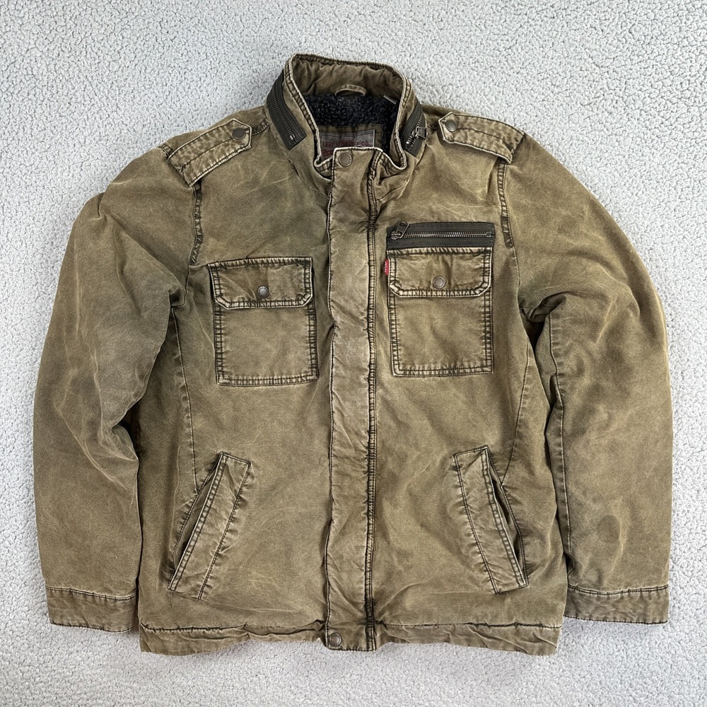 Levi's Sherpa Lined Bomber Jacket Men Medium Brown Zip Pockets Canvas Cargo
